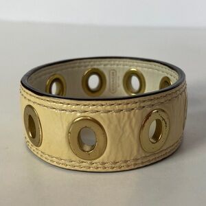 Coach Off White Leather & Gold Grommet Minimalist Bangle Bracelet